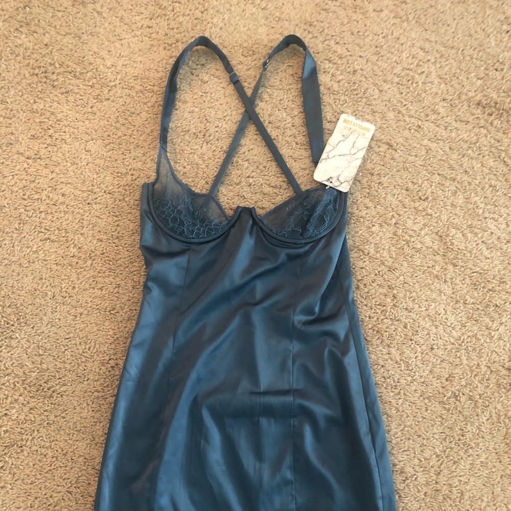 Blue Satin Mini Dress